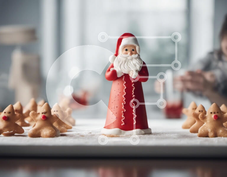 Intra Συλλεκτικό Ξύλινο Παζλ Plywood  4mm - Εορταστική σκηνή με τον Άγιο Βασίλη και τα μπισκότα μελόψωμο Σε Ξύλινο Κουτί - Διαστάσεις: 10x10 cm – 25 κομμάτια