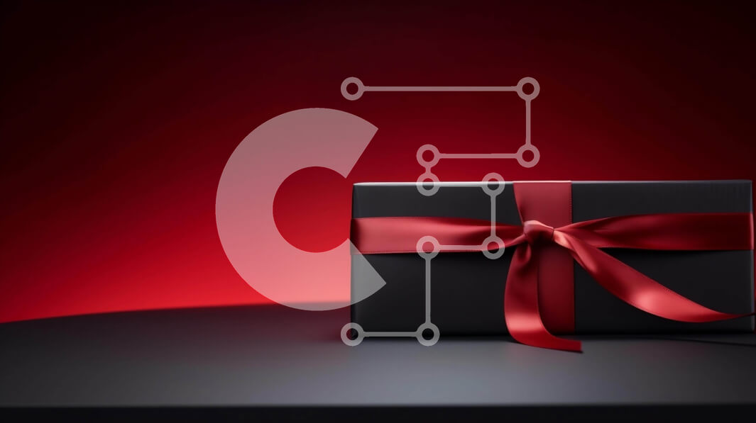 Intra Συλλεκτικό Ξύλινο Παζλ Plywood  4mm - Μαύρο κουτί δώρου με κόκκινη κορδέλα σε πορτοκαλί φόντο Σε Ξύλινο Κουτί - Διαστάσεις: 10x10 cm – 25 κομμάτια