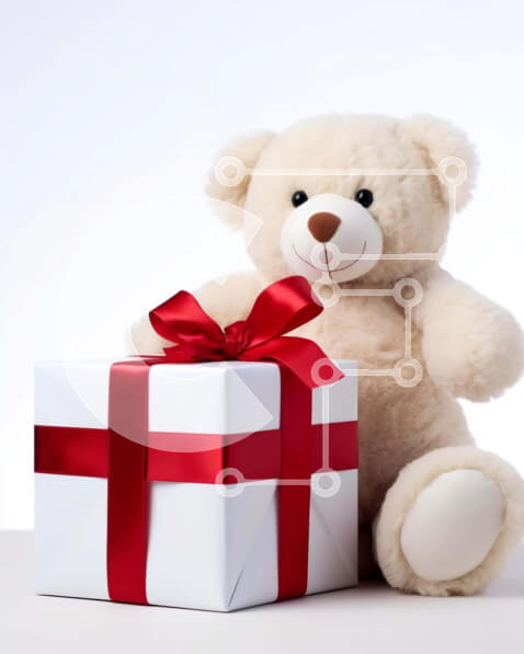 Intra Συλλεκτικό Ξύλινο Παζλ Plywood  4mm - Λευκό αρκουδάκι με κόκκινο κουτί δώρου και χαρτί περιτυλίγματος Σε Ξύλινο Κουτί - Διαστάσεις: 10x10 cm – 25 κομμάτια