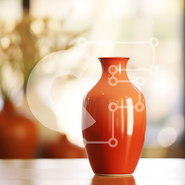 Intra Συλλεκτικό Ξύλινο Παζλ Plywood  4mm - Πορτοκαλί βάζο σε ξύλινο τραπέζι με φυτά και λουλούδια Σε Ξύλινο Κουτί - Διαστάσεις Puzzle: 10x10 cm – 25 κομμάτια