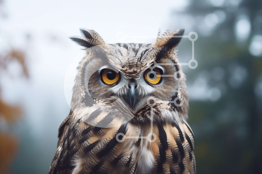 Intra Συλλεκτικό Ξύλινο Παζλ Plywood  4mm - Κοντινό πλάνο της κουκουβάγιας στο φυσικό βιότοπο Σε Ξύλινο Κουτί - Διαστάσεις: 10x10 cm – 25 κομμάτια