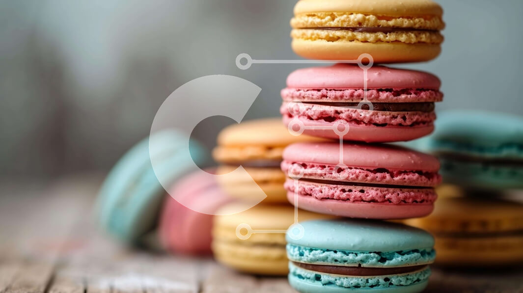 Σετ των 2 Intra Συλλεκτικό Ξύλινο Παζλ Plywood  4mm - Πολύχρωμη στοίβα από μακαρόν σε ξύλινη επιφάνεια Σε Ξύλινο Κουτί - Διαστάσεις: 10x10 cm – 25 κομμάτια