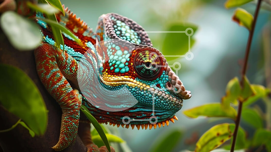 Intra Συλλεκτικό Ξύλινο Παζλ Plywood  4mm - Πολύχρωμος χαμαιλέοντας που στηρίζεται σε ένα κλαδί δέντρου Σε Ξύλινο Κουτί - Διαστάσεις: 10x10 cm – 25 κομμάτια