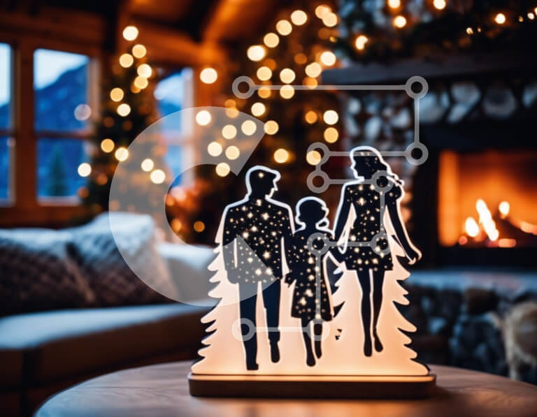 Intra Συλλεκτικό Ξύλινο Παζλ Plywood  4mm - Holiday Silhouette δίπλα στο Τζάκι Σε Ξύλινο Κουτί - Διαστάσεις: 10x10 cm – 25 κομμάτια