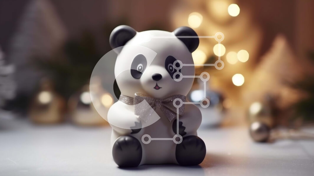 Intra Συλλεκτικό Ξύλινο Παζλ Plywood  4mm - Λευκό και μαύρο ειδώλιο αρκούδας panda με χριστουγεννιάτικα στολίδια Σε Ξύλινο Κουτί - Διαστάσεις Puzzle: 10x10 cm – 25 κομμάτια