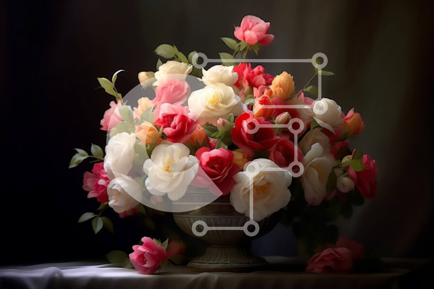 Intra Συλλεκτικό Ξύλινο Παζλ Plywood  4mm - Όμορφη εικόνα μιας κλιμακωτής ανθοσύνθεσης σε ένα ασημένιο βάζο Σε Ξύλινο Κουτί - Διαστάσεις Puzzle: 10x10 cm – 25 κομμάτια