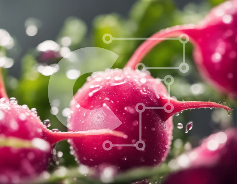 Σετ των 2 Intra Συλλεκτικό Ξύλινο Παζλ Plywood  4mm - Κοντινό πλάνο από φρέσκα ροζ ραπανάκια με σταγονίδια νερού Σε Ξύλινο Κουτί - Διαστάσεις: 10x10 cm – 25 κομμάτια