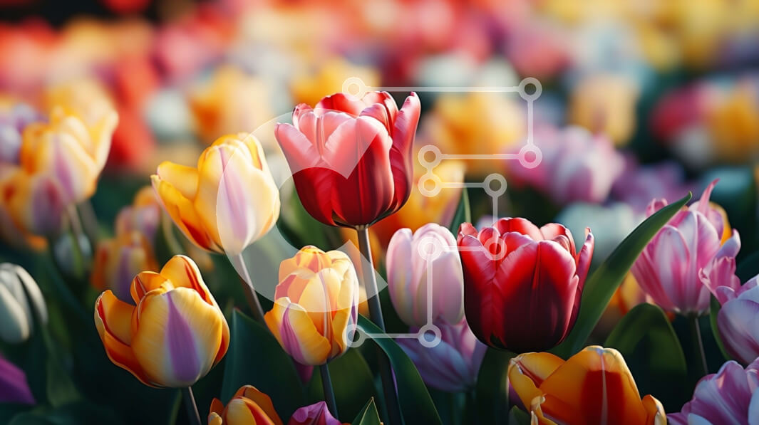 Intra Συλλεκτικό Ξύλινο Παζλ Plywood  4mm - Πολύχρωμο χωράφι με τουλίπα σε πλήρη άνθιση Σε Ξύλινο Κουτί - Διαστάσεις: 10x10 cm – 25 κομμάτια