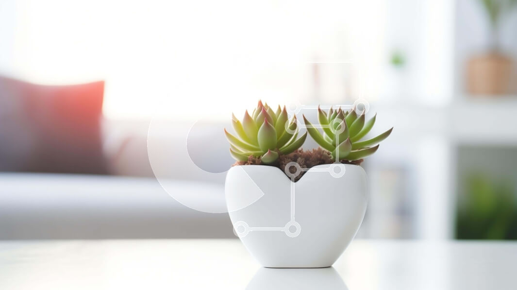 Intra Συλλεκτικό Ξύλινο Παζλ Plywood  4mm - Παχύφυτα σε μια λευκή γλάστρα φυτών σε ένα τραπέζι Σε Ξύλινο Κουτί - Διαστάσεις Puzzle: 10x10 cm – 25 κομμάτια