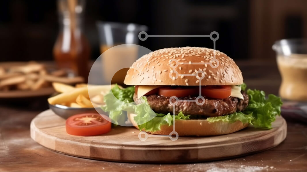 Σετ των 2 Intra Συλλεκτικό Ξύλινο Παζλ Plywood  4mm - Λαχταριστό χάμπουργκερ με μαρούλι, ντομάτα και κέτσαπ σε ξύλινη σανίδα Σε Ξύλινο Κουτί - Διαστάσεις: 10x10 cm – 25 κομμάτια