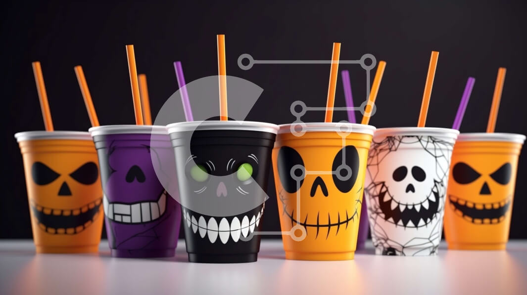 Intra Συλλεκτικό Ξύλινο Παζλ Plywood  4mm - Πλαστικά ποτήρια με θέμα το Halloween με κρανία και φαναράκια Σε Ξύλινο Κουτί - Διαστάσεις Puzzle: 10x10 cm – 25 κομμάτια