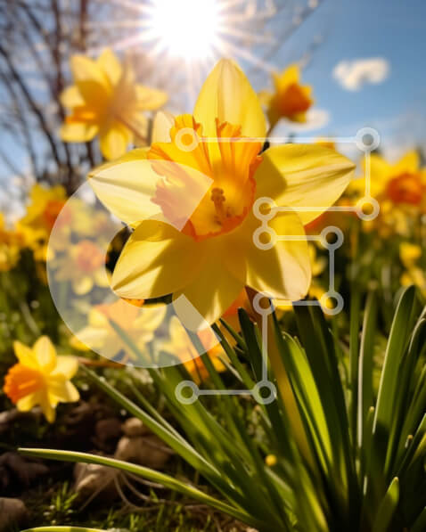 Intra Συλλεκτικό Ξύλινο Παζλ Plywood  4mm - Όμορφη εικόνα ενός χωραφιού με κίτρινους νάρκισσους Σε Ξύλινο Κουτί - Διαστάσεις: 10x10 cm – 25 κομμάτια