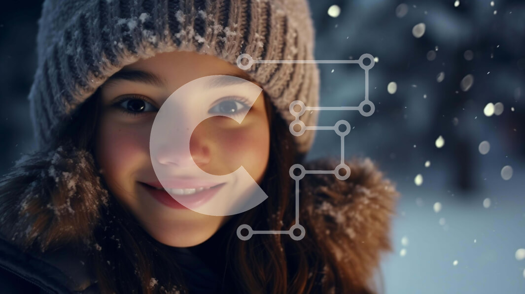 Intra Συλλεκτικό Ξύλινο Παζλ Plywood  4mm - Χαμογελώντας κορίτσι σε μια χειμερινή χώρα των θαυμάτων Σε Ξύλινο Κουτί - Διαστάσεις Puzzle: 10x10 cm – 25 κομμάτια