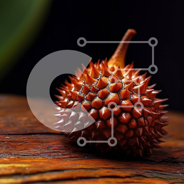 Σετ των 2 Intra Συλλεκτικό Ξύλινο Παζλ Plywood  4mm - Κοντινή εικόνα του φρούτου Durian σε μια ξύλινη επιφάνεια Σε Ξύλινο Κουτί - Διαστάσεις: 10x10 cm – 25 κομμάτια