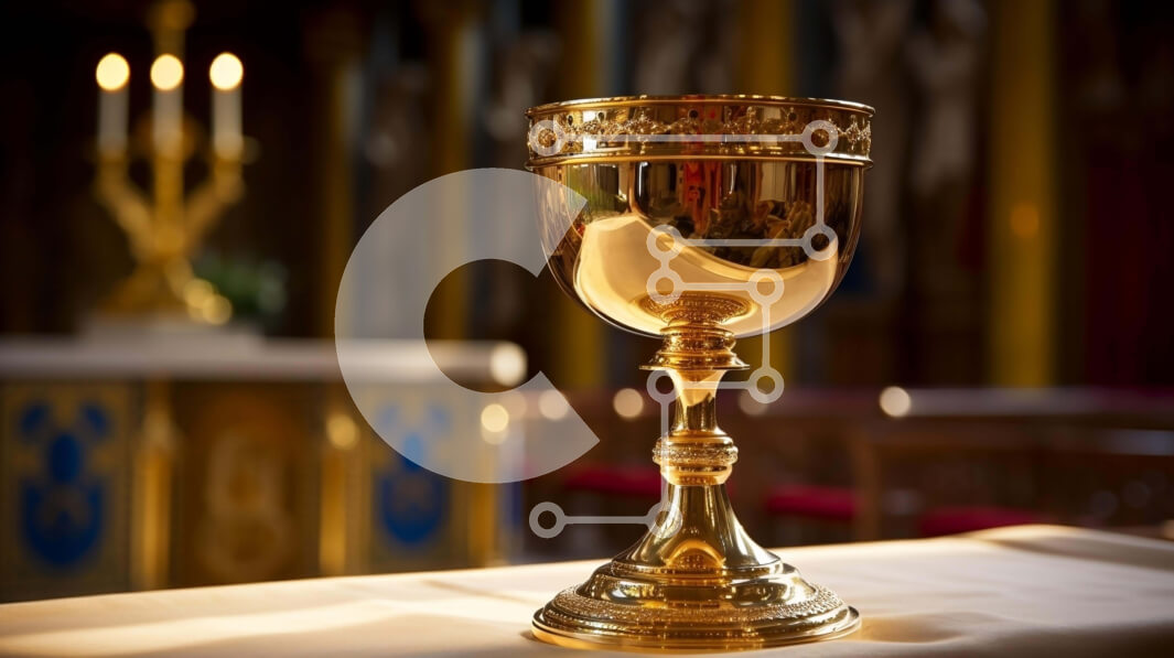 Intra Συλλεκτικό Ξύλινο Παζλ Plywood  4mm - Χρυσό Κύπελλο στο τραπέζι στην εκκλησία ή το παρεκκλήσι Σε Ξύλινο Κουτί - Διαστάσεις Puzzle: 10x10 cm – 25 κομμάτια