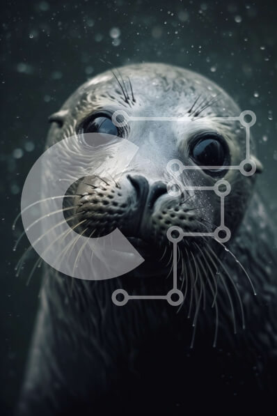 Σετ των 2 Intra Συλλεκτικό Ξύλινο Παζλ Plywood  4mm - Όμορφη κινηματογράφηση σε πρώτο πλάνο του προσώπου μιας φώκιας σε μαύρο και άσπρο Σε Ξύλινο Κουτί - Διαστάσεις: 10x10 cm – 25 κομμάτια