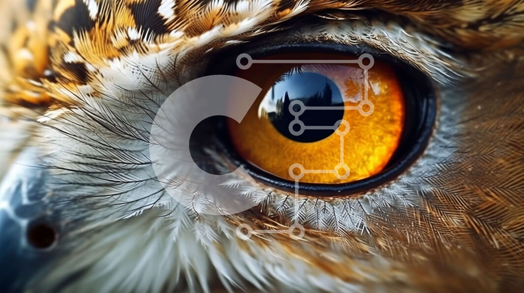 Σετ των 2 Intra Συλλεκτικό Ξύλινο Παζλ Plywood  4mm - Κοντινή όψη του ματιού μιας κουκουβάγιας με αιχμηρά νύχια και φωτεινές κίτρινες ίριδες Σε Ξύλινο Κουτί - Διαστάσεις: 10x10 cm – 25 κομμάτια