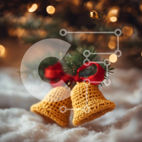 Intra Συλλεκτικό Ξύλινο Παζλ Plywood  4mm - Κροσέ καμπάνες που κρέμονται από το χριστουγεννιάτικο δέντρο στο χιόνι Σε Ξύλινο Κουτί - Διαστάσεις: 10x10 cm – 25 κομμάτια