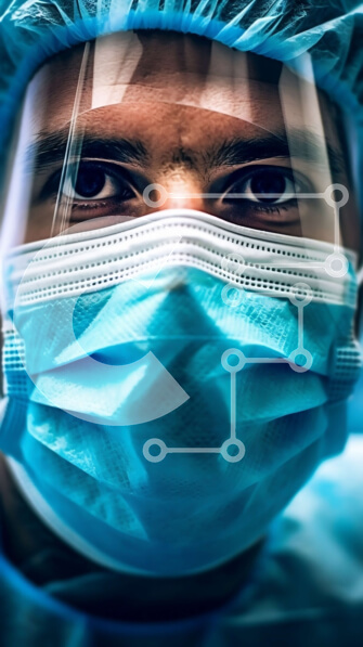 Intra Συλλεκτικό Ξύλινο Παζλ Plywood  4mm - Σοβαρός χειρουργός με μπλε χειρουργικό εξοπλισμό κοιτάζοντας την κάμερα Σε Ξύλινο Κουτί - Διαστάσεις Puzzle: 10x10 cm – 25 κομμάτια