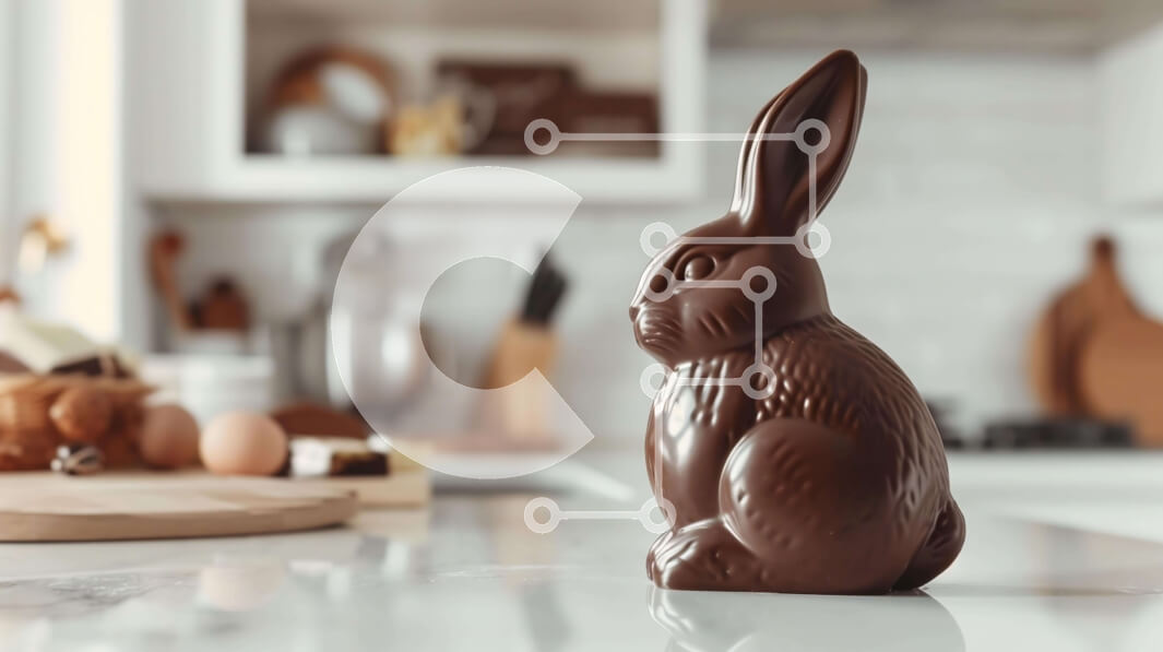 Intra Συλλεκτικό Ξύλινο Παζλ Plywood  4mm - Σοκολατένιο άγαλμα λαγουδάκι του Πάσχα στην κουζίνα Σε Ξύλινο Κουτί - Διαστάσεις: 10x10 cm – 25 κομμάτια