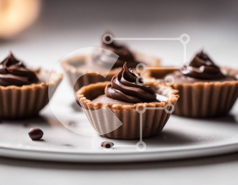 Σετ των 2 Intra Συλλεκτικό Ξύλινο Παζλ Plywood  4mm - Νόστιμες τάρτες σοκολάτας σε λευκό πιάτο Σε Ξύλινο Κουτί - Διαστάσεις: 10x10 cm – 25 κομμάτια