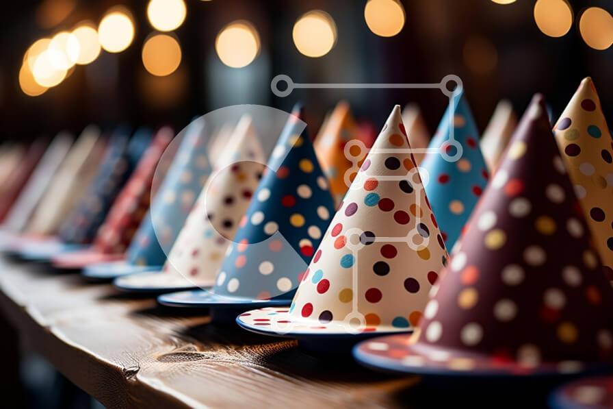 Intra Συλλεκτικό Ξύλινο Παζλ Plywood  4mm - Ζωντανά και διασκεδαστικά καπέλα για πάρτι με πουά Σε Ξύλινο Κουτί - Διαστάσεις Puzzle: 10x10 cm – 25 κομμάτια