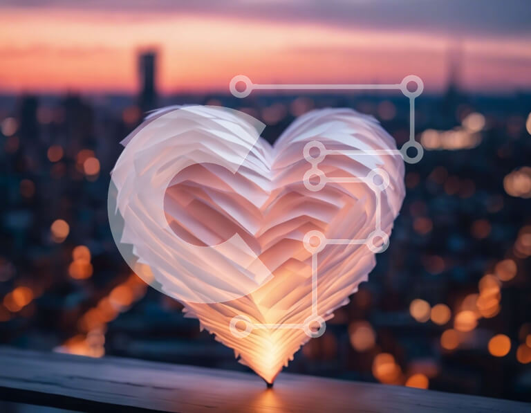 Intra Συλλεκτικό Ξύλινο Παζλ Plywood  4mm - Χάρτινο φανάρι σε σχήμα καρδιάς στο σούρουπο με τον ορίζοντα της πόλης Σε Ξύλινο Κουτί - Διαστάσεις Puzzle: 10x10 cm – 25 κομμάτια