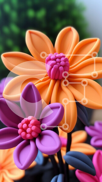 Σετ των 2 Intra Συλλεκτικό Ξύλινο Παζλ Plywood  4mm - Πολύχρωμα λουλούδια σε ένα βάζο Σε Ξύλινο Κουτί - Διαστάσεις: 10x10 cm – 25 κομμάτια