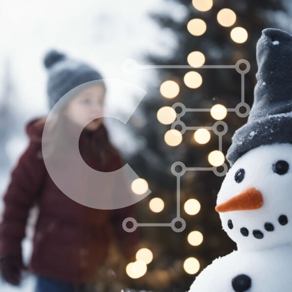 Intra Συλλεκτικό Ξύλινο Παζλ Plywood  4mm - Χιονάνθρωπος και χριστουγεννιάτικο δέντρο με νεαρό κορίτσι Σε Ξύλινο Κουτί - Διαστάσεις: 10x10 cm – 25 κομμάτια