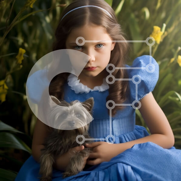 Intra Συλλεκτικό Ξύλινο Παζλ Plywood  4mm - Χαμογελαστό κορίτσι με καστανά μαλλιά που κρατά το μικρό σκυλί σε χωράφι με πράσινο γρασίδι και κίτρινα λουλούδια Σε Ξύλινο Κουτί - Διαστάσεις Puzzle: 10x10 cm – 25 κομμάτια