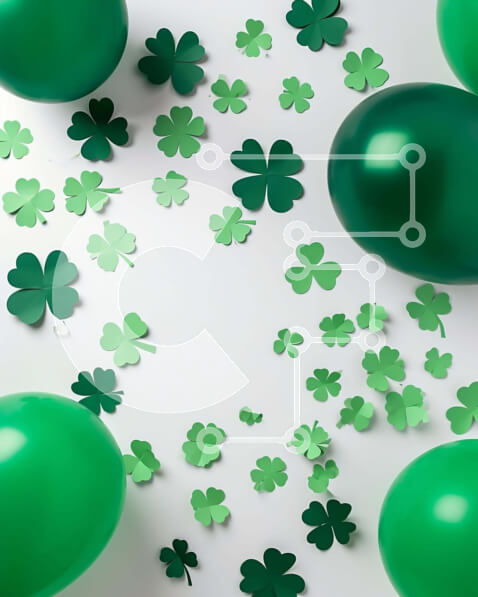 Intra Συλλεκτικό Ξύλινο Παζλ Plywood  4mm - Διακοσμήσεις με μπαλόνια και τριφύλλι της ημέρας του Αγίου Πατρικίου σε λευκό φόντο Σε Ξύλινο Κουτί - Διαστάσεις: 10x10 cm – 25 κομμάτια