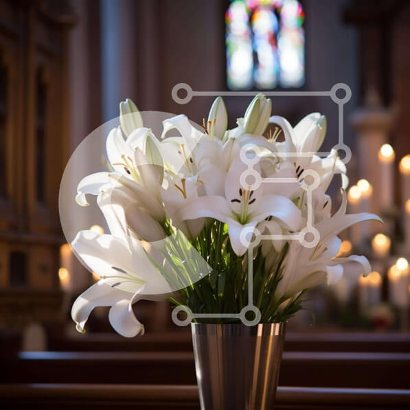 Intra Συλλεκτικό Ξύλινο Παζλ Plywood  4mm - Ασημένιο βάζο με λευκούς κρίνους σε εκκλησιαστικό στασίδι Σε Ξύλινο Κουτί - Διαστάσεις Puzzle: 10x10 cm – 25 κομμάτια