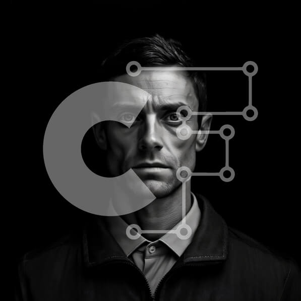 Intra Συλλεκτικό Ξύλινο Παζλ Plywood  4mm - Σοβαρός άνδρας με διαπεραστικά μπλε μάτια Σε Ξύλινο Κουτί - Διαστάσεις Puzzle: 10x10 cm – 25 κομμάτια