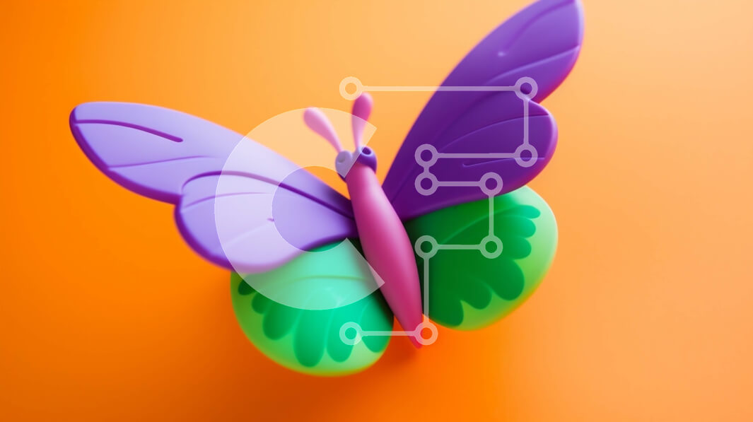 Intra Συλλεκτικό Ξύλινο Παζλ Plywood  4mm - Μωβ και πράσινο παιχνίδι πεταλούδας σε πορτοκαλί φόντο Σε Ξύλινο Κουτί - Διαστάσεις: 10x10 cm – 25 κομμάτια