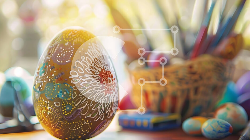 Intra Συλλεκτικό Ξύλινο Παζλ Plywood  4mm - Πολύχρωμα Πασχαλινά αυγά και χειροτεχνίες για την άνοιξη Σε Ξύλινο Κουτί - Διαστάσεις Puzzle: 10x10 cm – 25 κομμάτια