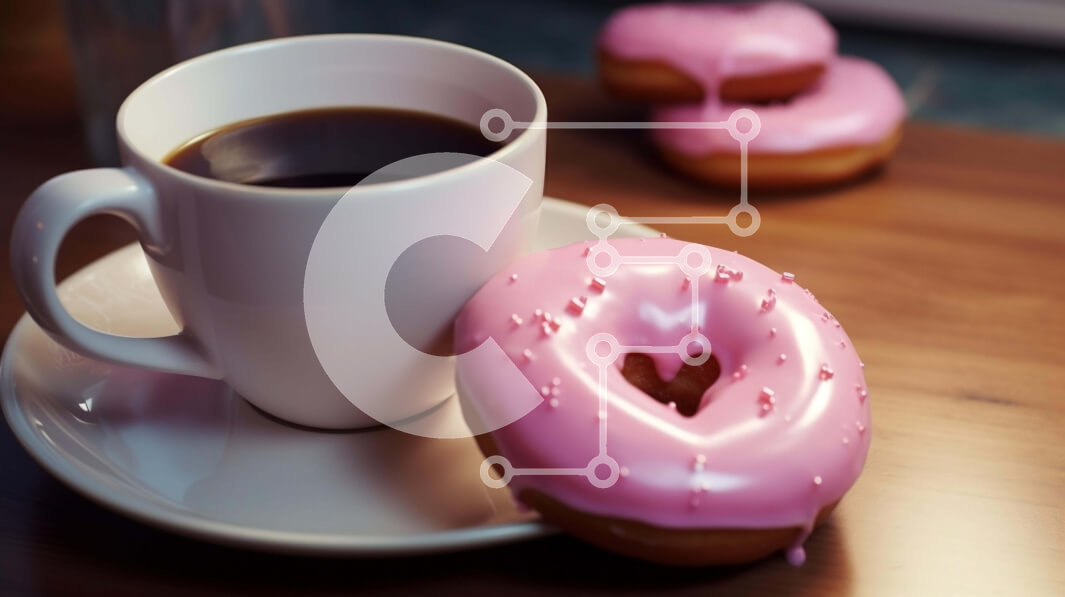 Σετ των 2 Intra Συλλεκτικό Ξύλινο Παζλ Plywood  4mm - Νόστιμα ροζ ντόνατς και καφές με φρέσκα φρούτα Σε Ξύλινο Κουτί - Διαστάσεις: 10x10 cm – 25 κομμάτια