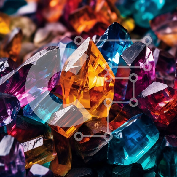 Intra Συλλεκτικό Ξύλινο Παζλ Plywood  4mm - Όμορφη εικόνα ενός σωρού πολύχρωμων κρυστάλλων με λαμπερή, στιλβωμένη εμφάνιση Σε Ξύλινο Κουτί - Διαστάσεις: 10x10 cm – 25 κομμάτια