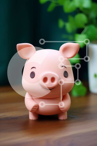 Intra Συλλεκτικό Ξύλινο Παζλ Plywood  4mm - Ροζ ειδώλιο χοίρου σε ξύλινο τραπέζι Σε Ξύλινο Κουτί - Διαστάσεις Puzzle: 10x10 cm – 25 κομμάτια