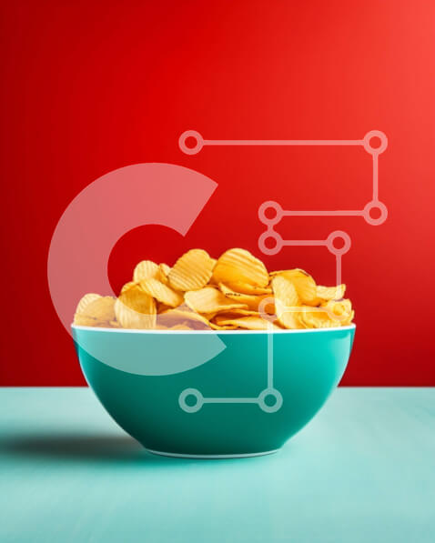 Σετ των 2 Intra Συλλεκτικό Ξύλινο Παζλ Plywood  4mm - Μπολ με πατατάκια στο μπλε τραπέζι Σε Ξύλινο Κουτί - Διαστάσεις: 10x10 cm – 25 κομμάτια