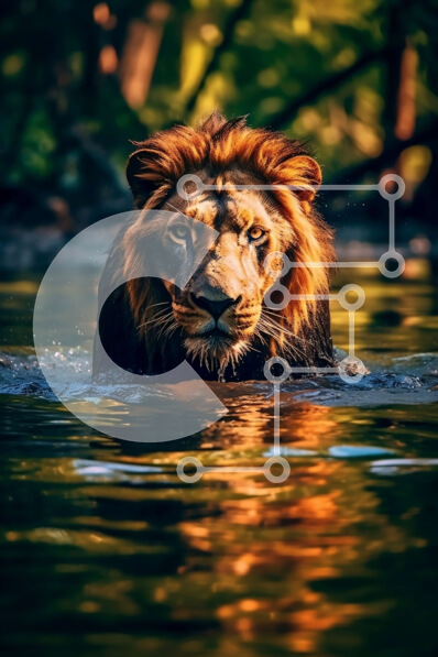 Σετ των 2 Intra Συλλεκτικό Ξύλινο Παζλ Plywood  4mm - Όμορφη εικόνα ενός λιονταριού που δροσίζεται στο νερό Σε Ξύλινο Κουτί - Διαστάσεις: 10x10 cm – 25 κομμάτια