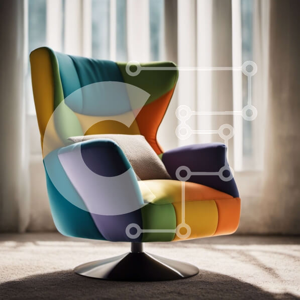 Intra Συλλεκτικό Ξύλινο Παζλ Plywood  4mm - Πολύχρωμη πολυθρόνα σε μοντέρνο δωμάτιο με μεγάλα παράθυρα Σε Ξύλινο Κουτί - Διαστάσεις Puzzle: 10x10 cm – 25 κομμάτια