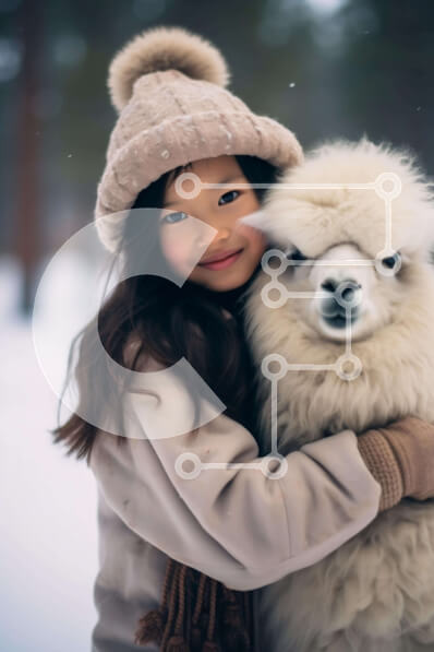 Σετ των 2 Intra Συλλεκτικό Ξύλινο Παζλ Plywood  4mm - Κορίτσι και αλπακά που απολαμβάνουν ποιοτικό χρόνο στο χιόνι Σε Ξύλινο Κουτί - Διαστάσεις: 10x10 cm – 25 κομμάτια