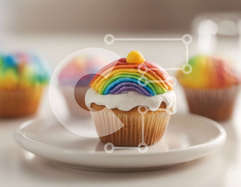Σετ των 2 Intra Συλλεκτικό Ξύλινο Παζλ Plywood  4mm - Rainbow Cupcakes με καφέ σε ένα πιάτο Σε Ξύλινο Κουτί - Διαστάσεις: 10x10 cm – 25 κομμάτια