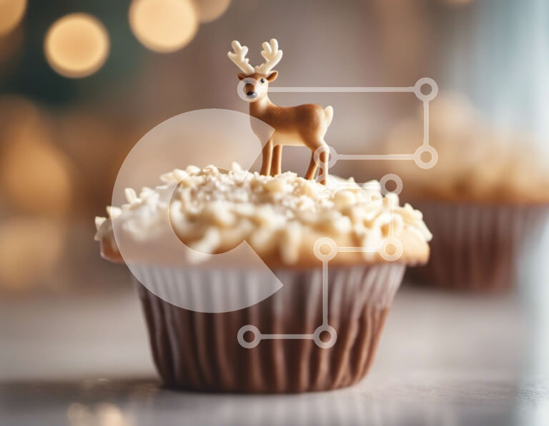 Σετ των 2 Intra Συλλεκτικό Ξύλινο Παζλ Plywood  4mm - Εορταστικό Cupcake με διακοσμητικά ελάφια Σε Ξύλινο Κουτί - Διαστάσεις: 10x10 cm – 25 κομμάτια