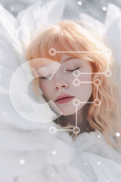 Intra Συλλεκτικό Ξύλινο Παζλ Plywood  4mm - Όμορφη εικόνα μιας κοκκινομάλλας γυναίκας με κοστούμι αγγέλου ξαπλωμένη στο χιόνι Σε Ξύλινο Κουτί - Διαστάσεις Puzzle: 10x10 cm – 25 κομμάτια