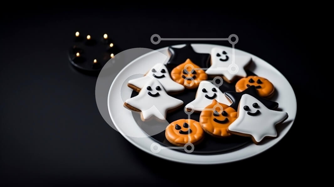 Σετ των 2 Intra Συλλεκτικό Ξύλινο Παζλ Plywood  4mm - Μπισκότα με θέμα το Halloween σε ένα άσπρο πιάτο με κεριά Σε Ξύλινο Κουτί - Διαστάσεις: 10x10 cm – 25 κομμάτια