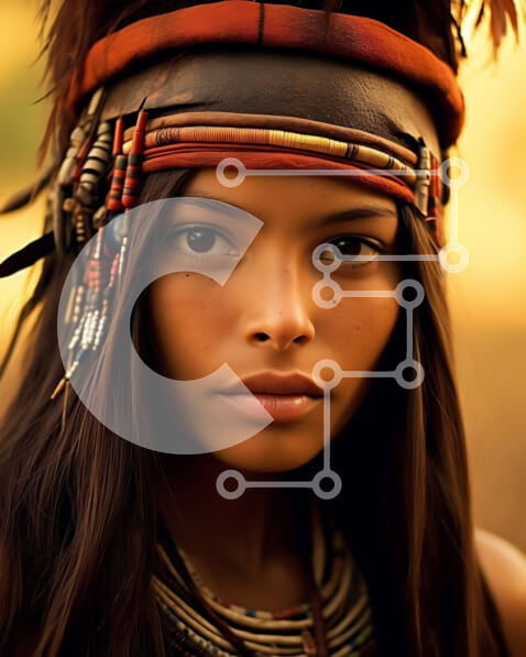 Intra Συλλεκτικό Ξύλινο Παζλ Plywood  4mm - Εκπληκτική εικόνα μιας γυναίκας που φορά κάλυμμα ιθαγενών Αμερικανών και κοσμήματα Σε Ξύλινο Κουτί - Διαστάσεις Puzzle: 10x10 cm – 25 κομμάτια