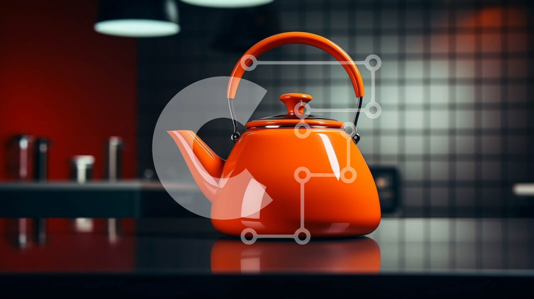 Intra Συλλεκτικό Ξύλινο Παζλ Plywood  4mm - Κόκκινη τσαγιέρα σε μαύρο πάγκο στην κουζίνα Σε Ξύλινο Κουτί - Διαστάσεις Puzzle: 10x10 cm – 25 κομμάτια