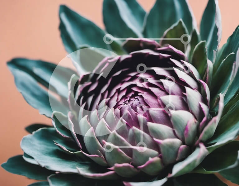 Intra Συλλεκτικό Ξύλινο Παζλ Plywood  4mm - Κοντινό πλάνο φυτών αγκινάρας με ανθισμένα μοβ λουλούδια Σε Ξύλινο Κουτί - Διαστάσεις: 10x10 cm – 25 κομμάτια