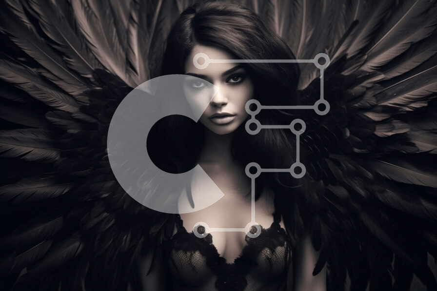 Intra Συλλεκτικό Ξύλινο Παζλ Plywood  4mm - Όμορφη φωτογραφία μιας γυναίκας με μαύρα φτερά και σγουρά μαλλιά Σε Ξύλινο Κουτί - Διαστάσεις Puzzle: 10x10 cm – 25 κομμάτια